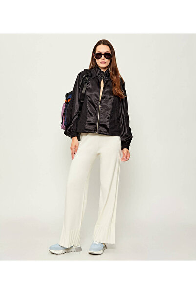 Liu Jo Women's Comfortable Fit Stand Collar Long Sleeve Satin Bomber Black Jacket Tf5019T3767-22222