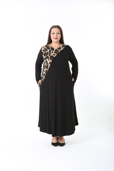 XL Modam Women's Lycra Viscose Black Patterned Plus Size Dress