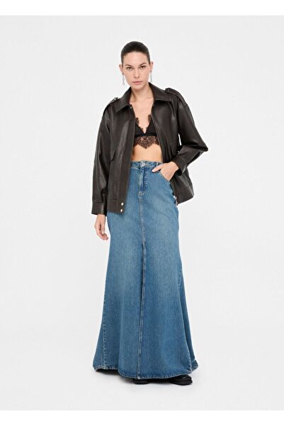 Liu Jo Women's Comfortable Fit Notched Collar Zippered Leather Brown Jacket Mf5097E1051-X0558