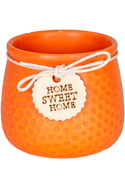 Herdekora Seramik Saksı Home Sweet Home Aksesuarlı Turuncu 8,5x7 Cm.