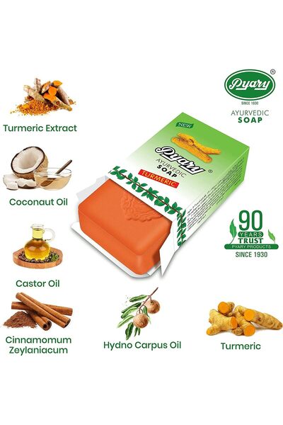 Pyary Turmeric Herbal Soap Bar 12 Pieces 75 gm, Original Beauty Soap, Orange