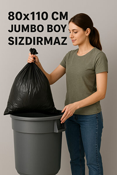 MERİP PLASTİK ÇÖP TORBASI- 5 PAKET- 10 LU- JUMBO BOY- 80X110 CM - J400- SİYAH KALIN ÇÖP POŞETİ
