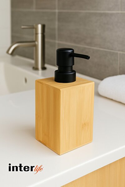 İnterlife Διανομέας υγρού σαπουνιού από μπαμπού Διακοσμητικός διανομέας σαπουνιού σε μποέμικο στυλ Μοντέρνα διακόσμηση κουζίνας 255ML