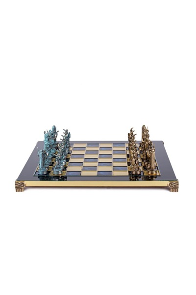 Manopoulos Chess set 36x36 cm Greek mythology blue and bronze pieces blue board
