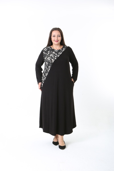 XL Modam Women's Lycra Viscose Black Patterned Plus Size Dress