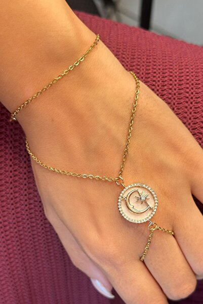 TAKIŞTIR Gold Color Moon and Star Figured Stone Detailed Steel Shahmeran