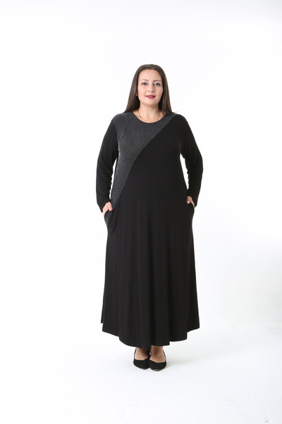 XL Modam Women's Lycra Viscose Black Patterned Plus Size Dress