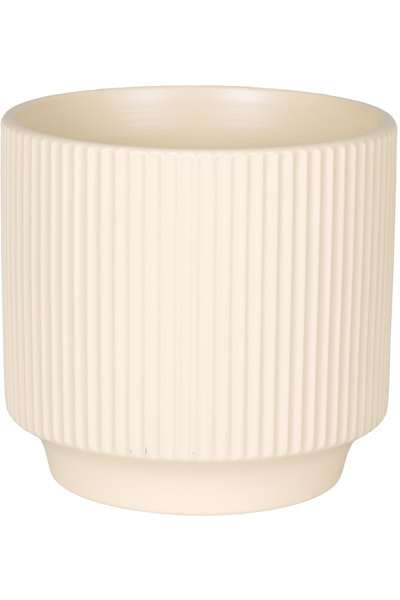 Herdekora Seramik Saksı Dikey Kabartma Çizgili Krem 12,5x12 Cm.