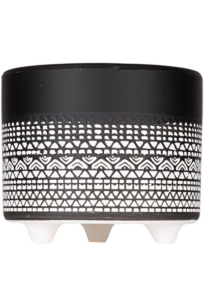 Herdekora Seramik Saksı Ayaklı Otantik Desenli Siyah-Beyaz 12x10 Cm.