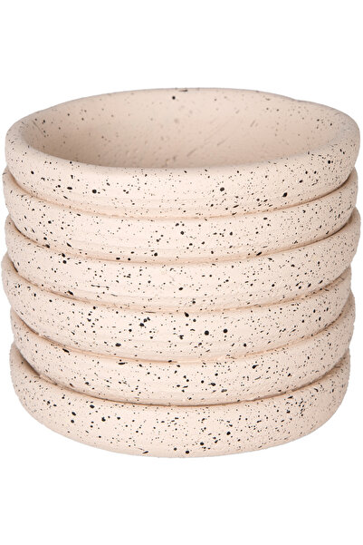 Herdekora Beton Saksı Yatay Kabartma Çizgili Krem 10x8 Cm.