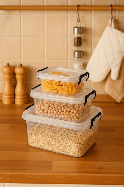 ELDİPA Set of 3 300-800-1700 ml Transparent Modern Pantry Storage Container Food Storage Container
