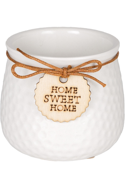Herdekora Seramik Saksı Home Sweet Home Aksesuarlı Beyaz 8,5x7 Cm.