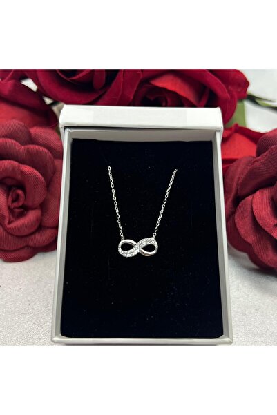 Victoria Zirkon Taşlı Sonsuzluk Kadın Kolyesi 925 Ayar Gümüş Zincirli Rodyumlu