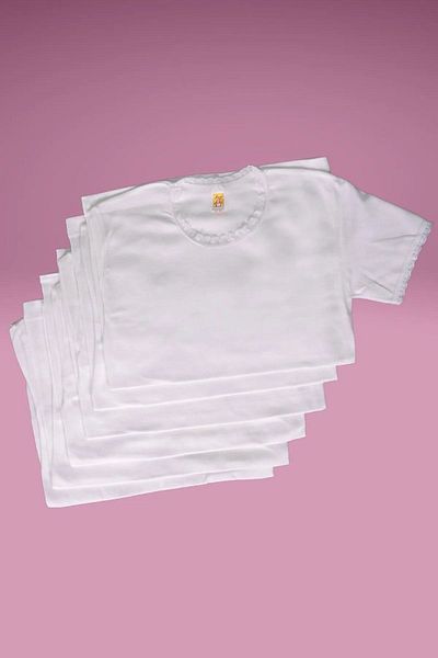 FAAL 344X6 Tricou pentru fetiță, 100% bumbac, pieptănat, cu șipci, cu jumătate de mânecă, alb
