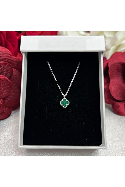 Victoria Van Cleef Yonca Yeşil Taşlı Kadın Kolyesi 925 Ayar Gümüş Radyumlu 6 mm