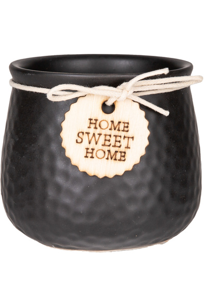 Herdekora Seramik Saksı Home Sweet Home Aksesuarlı Siyah 8,5x7 Cm.