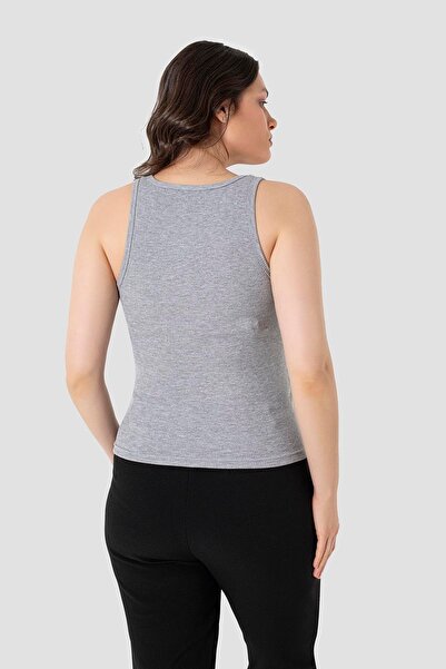 Gong grey moda Жіночий бавовняний топ з квадратним вирізом, товстими бретелями та базовим сірим кольором