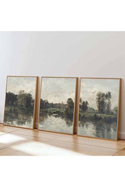 Dekorsiahome 3 Parça Ahşap Çerçeveli Oturma Odası Salon Mutfak Tablo Seti SET3390