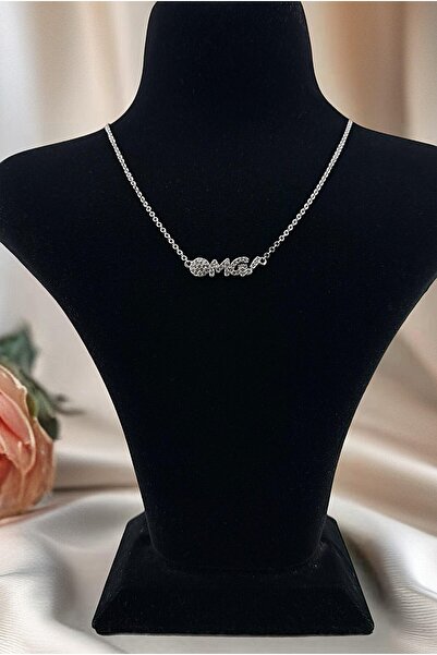 925 AYAR GÜMÜŞ OMG! YAZILI TAŞLI HAYALET KOLYE
