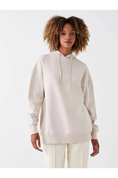 LC Waikiki XSIDEBej Düz Oversize Kadın Kalın Hoodie