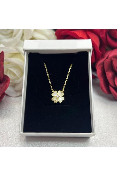 Victoria Zirkon Taşlı Dört Yapraklı Yonca Kadın Kolyesi 925 Ayar Gümüş Zincir...