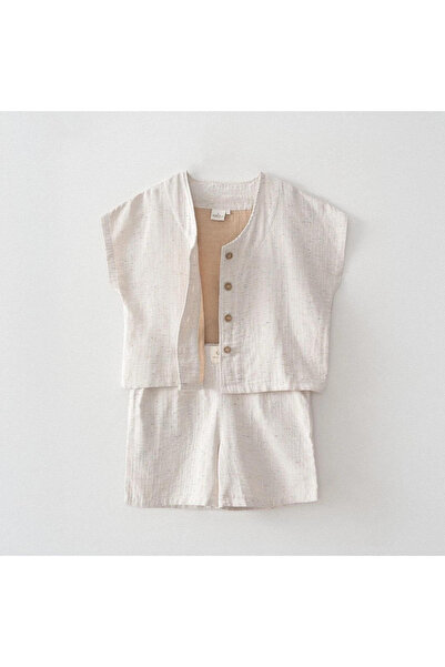 Ecocotton Alinda Kadın Şortlu Pijama Takımı %100 Organik Pamuk Müslin Bej