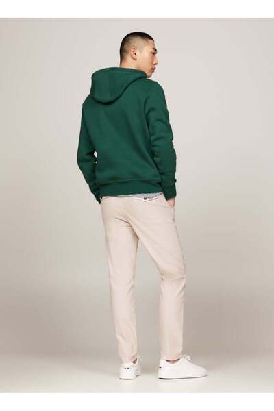 Tommy Hilfiger Erkek Logolu Kapüşonlu Uzun Kollu Günlük Kullanım Yeşil Sweatshirt MW0MW11599-L6K
