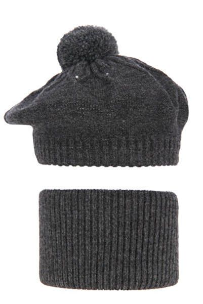 fantasialand Winter set for girls, gray hat and circular scarf with pompom, Akcja model