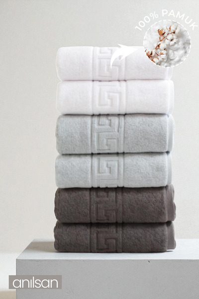 Anılsan 6-Piece Trio Greek Hand Towels - 50X90 Cm, 225 Gr, 100% Cotton, Spa and Hotel Towels, Suitable for Daily Use