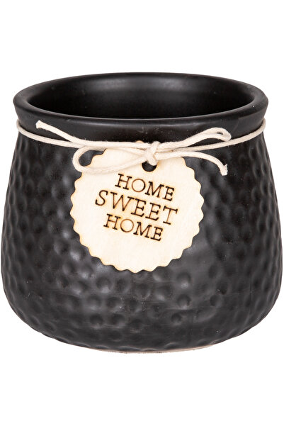 Herdekora Seramik Saksı Home Sweet Home Aksesuarlı Siyah 10,5x8 Cm.