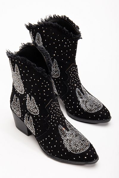 MS SUGAR SHOES Women's Labubu Stone Cowboy Boots Stylish Western Style