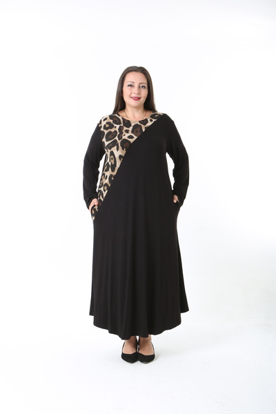 XL Modam Women's Lycra Viscose Black Patterned Plus Size Dress
