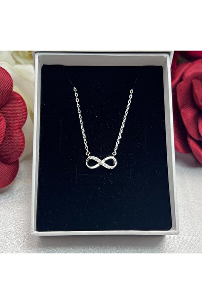 Victoria Zirkon Taşlı Sonsuzluk Kadın Kolyesi 925 Ayar Gümüş Zincirli Rodyumlu