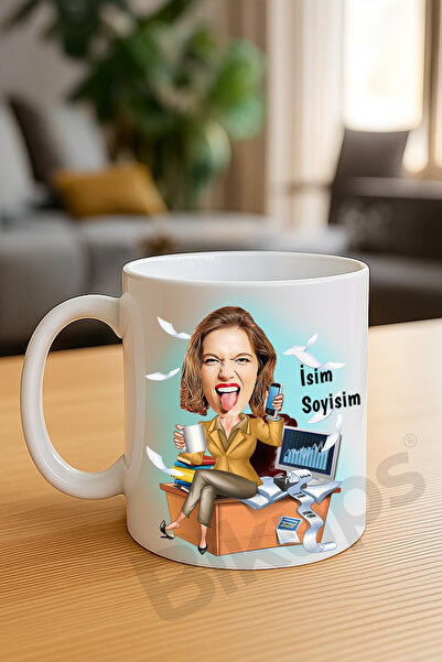 bikups kadın muhasebecilere özel karikatür kupa bardak