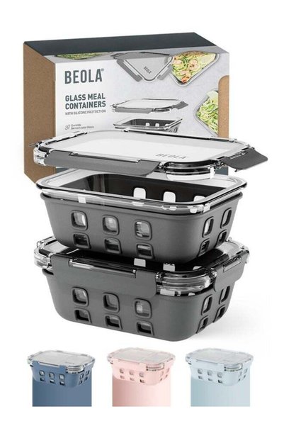 Generic Set of 2 Glass Food Storage Containers with Airtight Lids and Silicon...