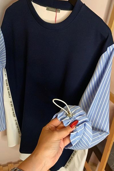 Büyük Moda Mixli Striped Bluz
