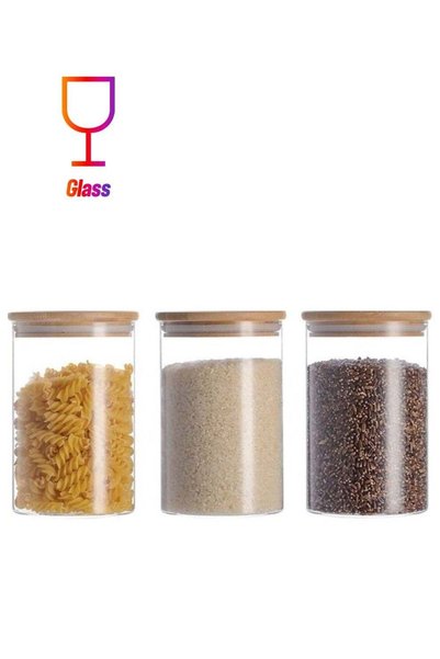 Generic 3-Piece Food Storage Glass Jar with Bamboo Airtight Lid Clear 950ml