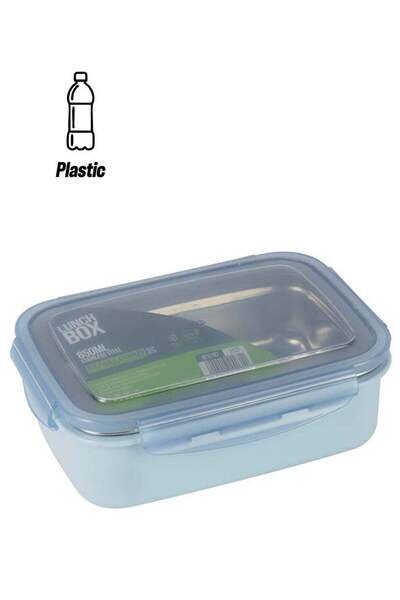 Generic Royalford 850Ml Lunch Box With Ss Inner, Spoon & Plastic Body - RF12187 |Rectangle With Lid, 4 Side