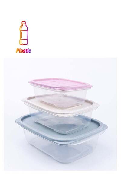 Generic 3-Piece Rectangular Biodegradable Plastic Multicolor Multisize Contai...
