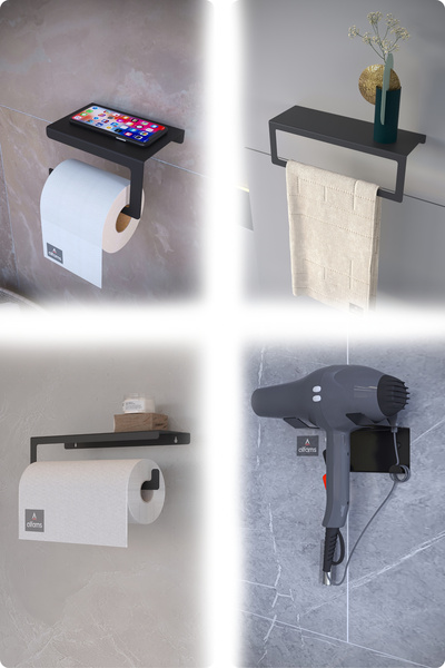 alfams by fmsa Metal Set of 4 |   Toilet Paper Holder + Towel Rack + Paper Towel Holder Kitchen/Bathroom Blow Dryer Holder
