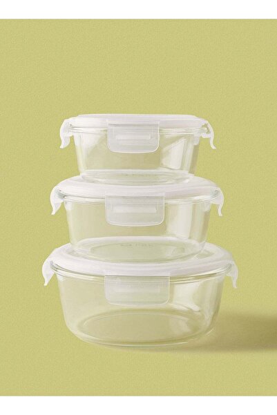 Generic Noon East 3 Piece Borosilicate Glass Food Container Set - Airtight Lids - Lunch Box - Round - Food
