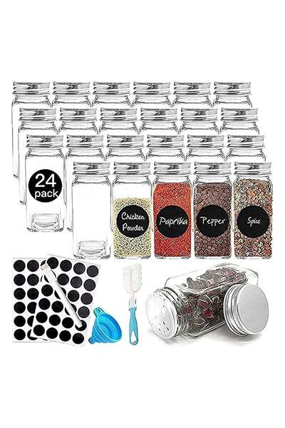 Generic BLOOMING TIME 24 Pcs Glass Spice Jars, 120ml Empty Square Spice Containers with Spice Labels, Shake