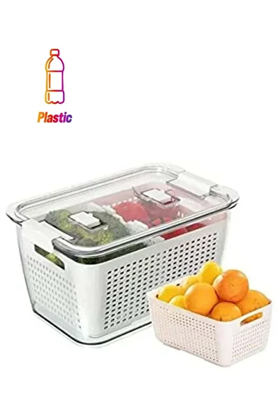 Generic Homesmiths Medium Fridge Storage Container With Double Layer Fruit Basket
