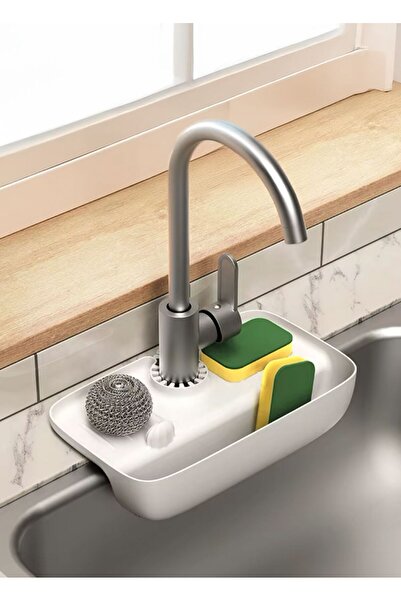 Bayev Sane Beyaz Silikon Musluk Matı - Süngerlik Hazneli Tezgah Matı