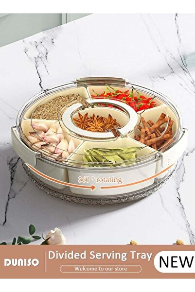 Generic Divided Rotating Serving Tray with Lid & Handle 6 Compartments, Multi...