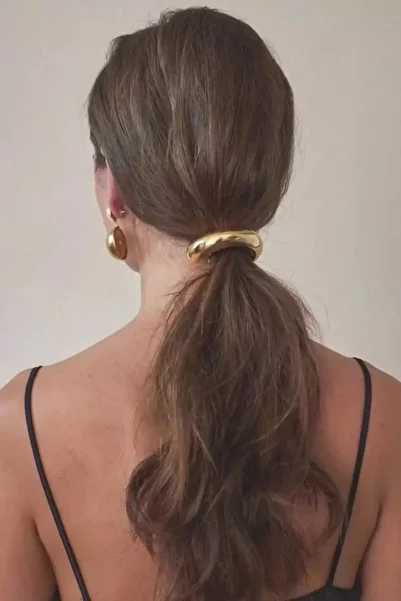 Ladies&Gentlemen Gold Color Thin Metal Detailed Rubber Buckle