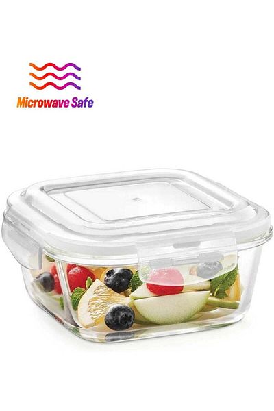Generic BOROSIL Borosil Klip-N-Store Square Glass Storage Container With Air Tight Lid Food Storage Contain
