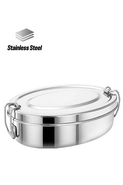 Generic 3-Pieces Oval Stainless Steel Lunch Box silver 17cm