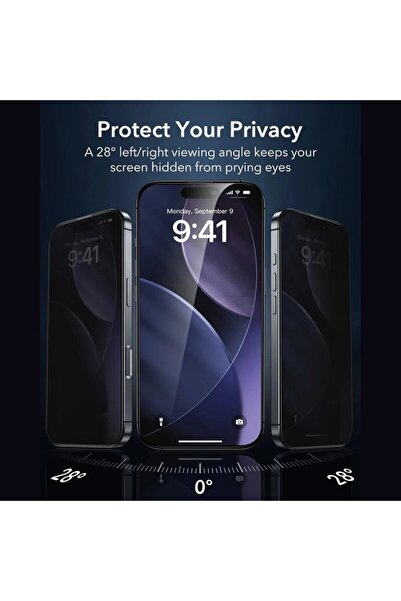ESR [Pachet 3 x] Folie sticla iPhone 17 Privacy Armorite Screen Protector UltraFit, negru
