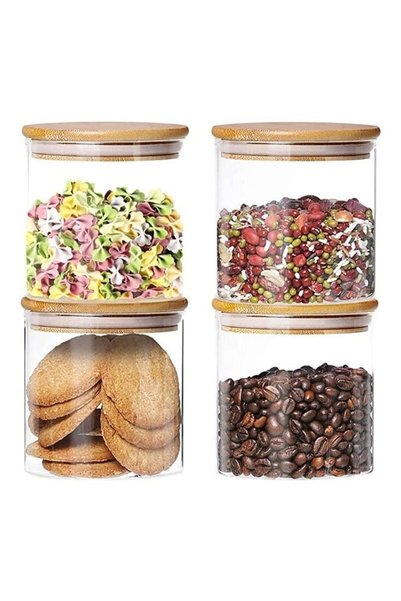 Generic 4-Piece Glass Jar With Bamboo Lid Clear/Beige